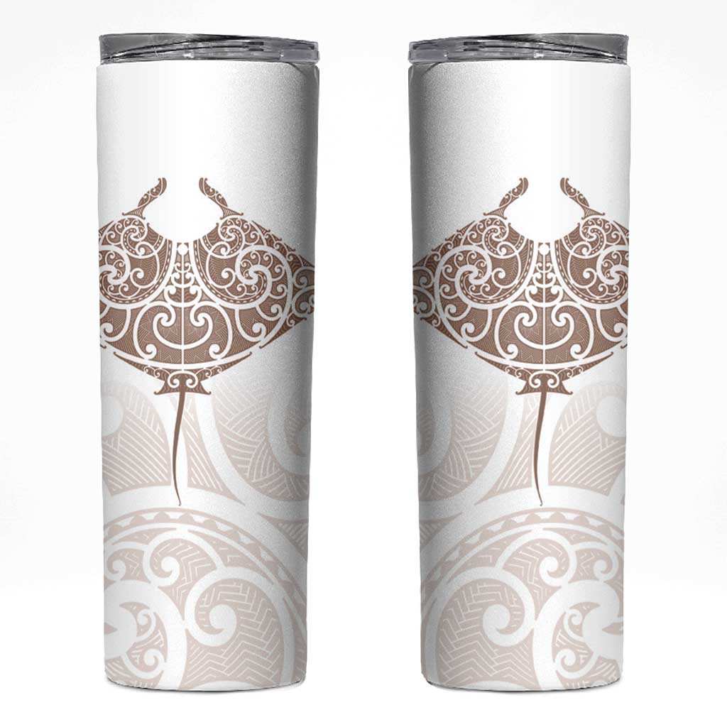 New Zealand Manta Ray Tattoo Skinny Tumbler Aotearoa Maori Haehae Beige - Vibe Hoodie
