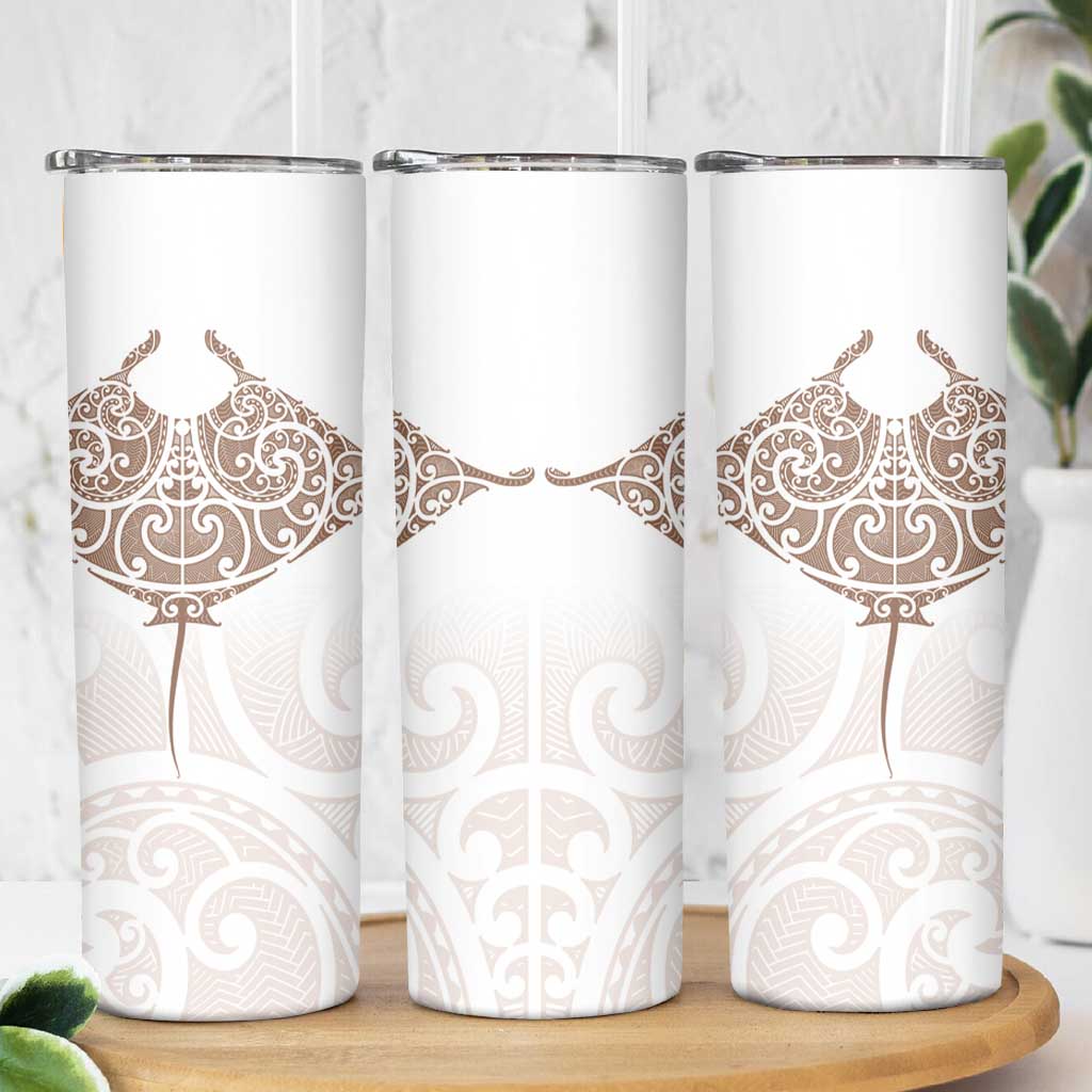 New Zealand Manta Ray Tattoo Skinny Tumbler Aotearoa Maori Haehae Beige - Vibe Hoodie