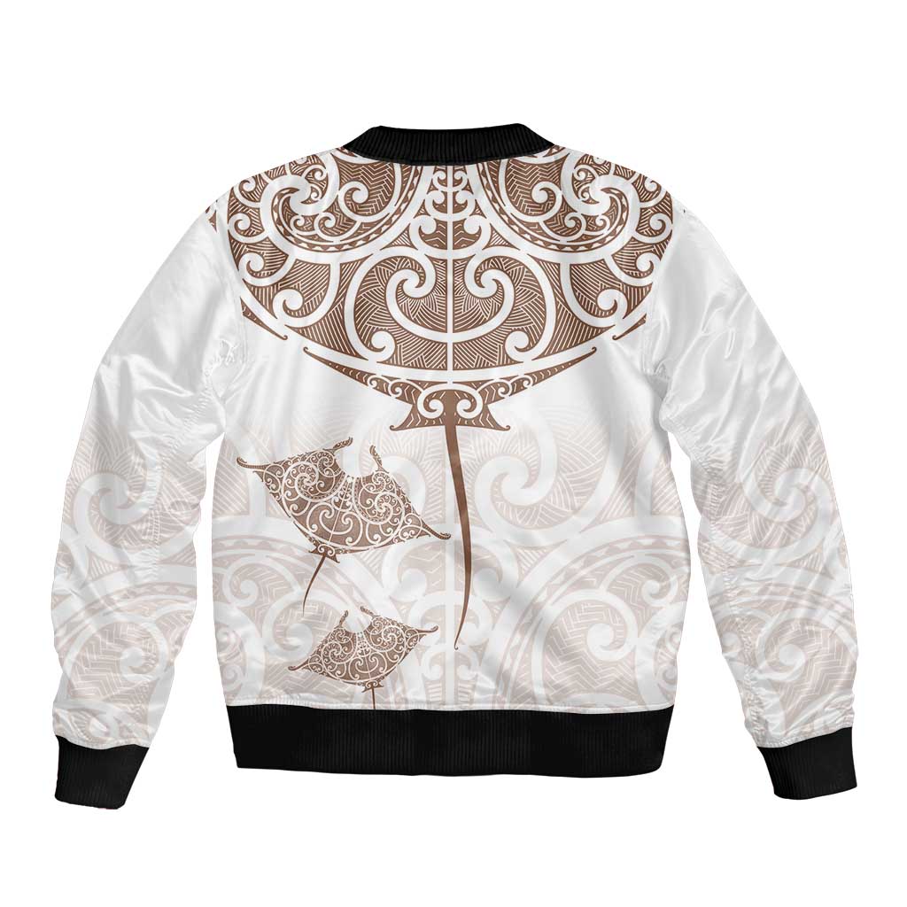 New Zealand Manta Ray Tattoo Sleeve Zip Bomber Jacket Aotearoa Maori Haehae Beige - Vibe Hoodie