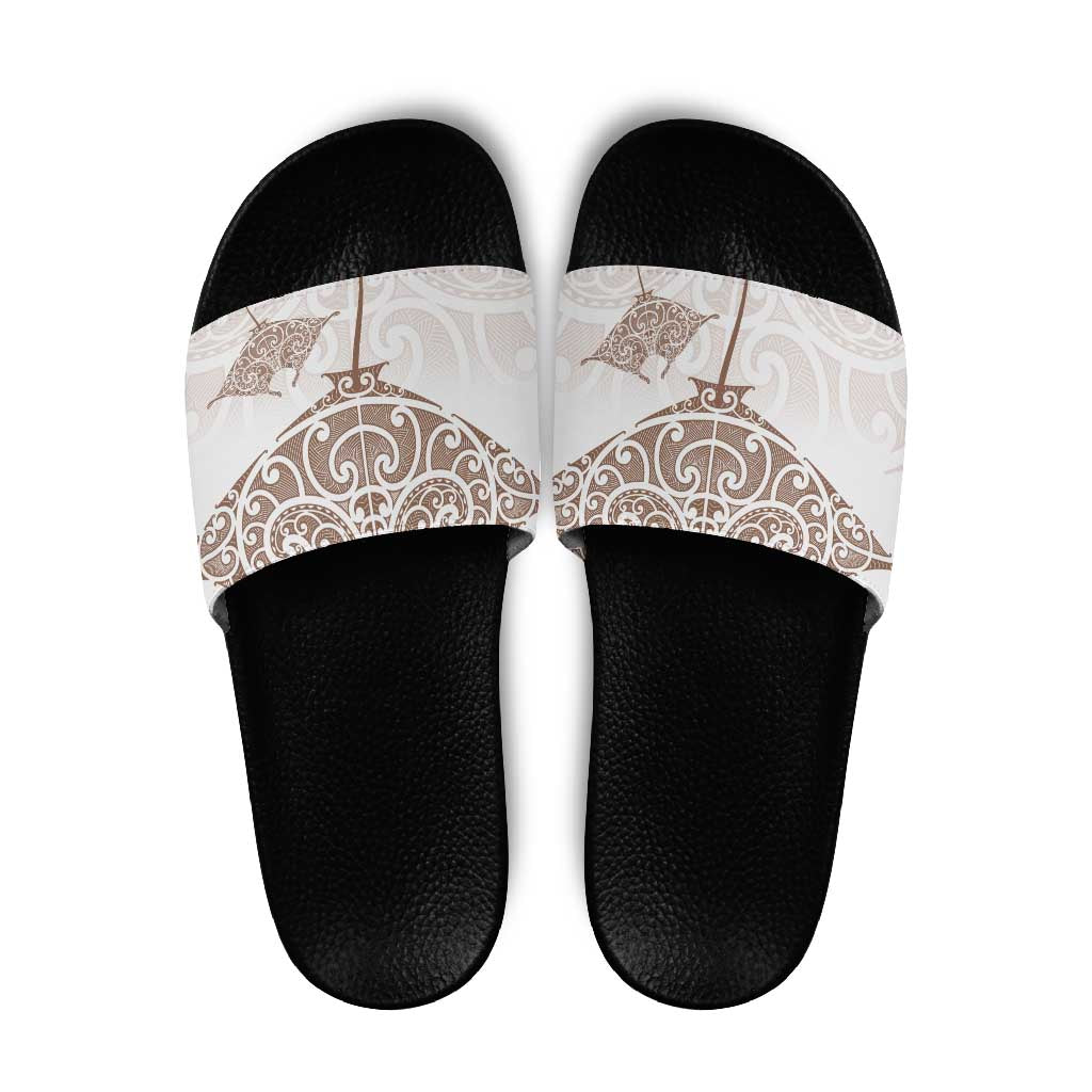 New Zealand Manta Ray Tattoo Slide Sandals Aotearoa Maori Haehae Beige - Vibe Hoodie