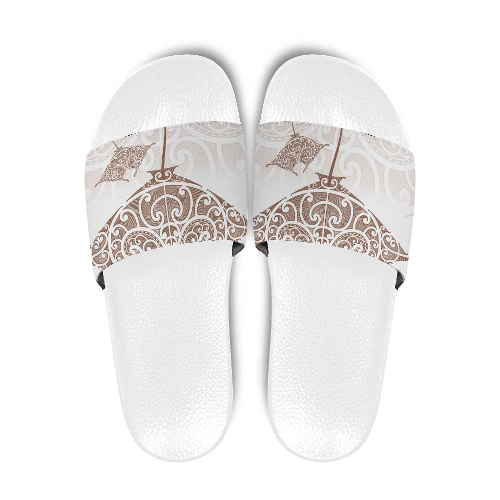 New Zealand Manta Ray Tattoo Slide Sandals Aotearoa Maori Haehae Beige - Vibe Hoodie