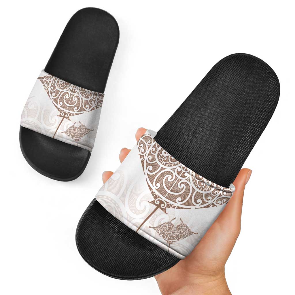 New Zealand Manta Ray Tattoo Slide Sandals Aotearoa Maori Haehae Beige - Vibe Hoodie
