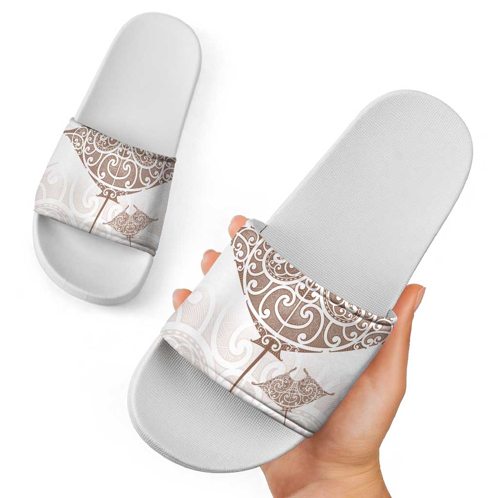 New Zealand Manta Ray Tattoo Slide Sandals Aotearoa Maori Haehae Beige - Vibe Hoodie