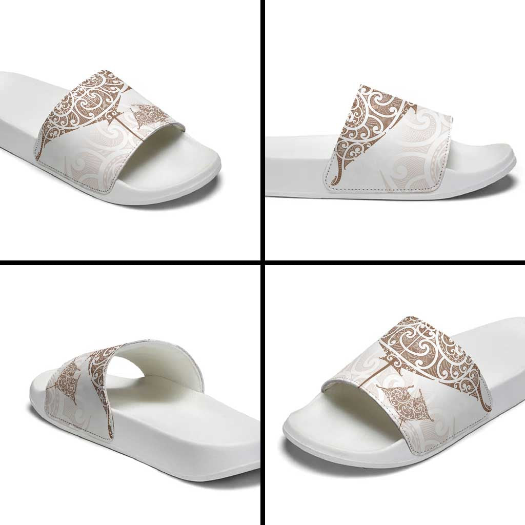 New Zealand Manta Ray Tattoo Slide Sandals Aotearoa Maori Haehae Beige - Vibe Hoodie
