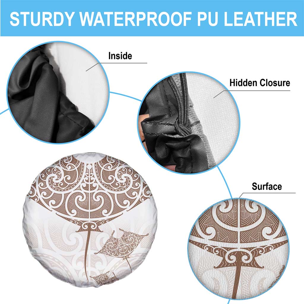 New Zealand Manta Ray Tattoo Spare Tire Cover Aotearoa Maori Haehae Beige - Vibe Hoodie