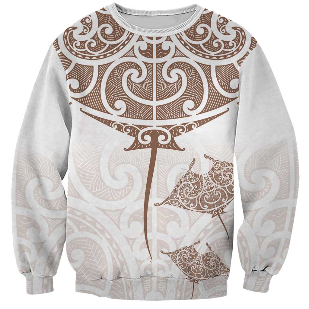 New Zealand Manta Ray Tattoo Sweatshirt Aotearoa Maori Haehae Beige - Vibe Hoodie