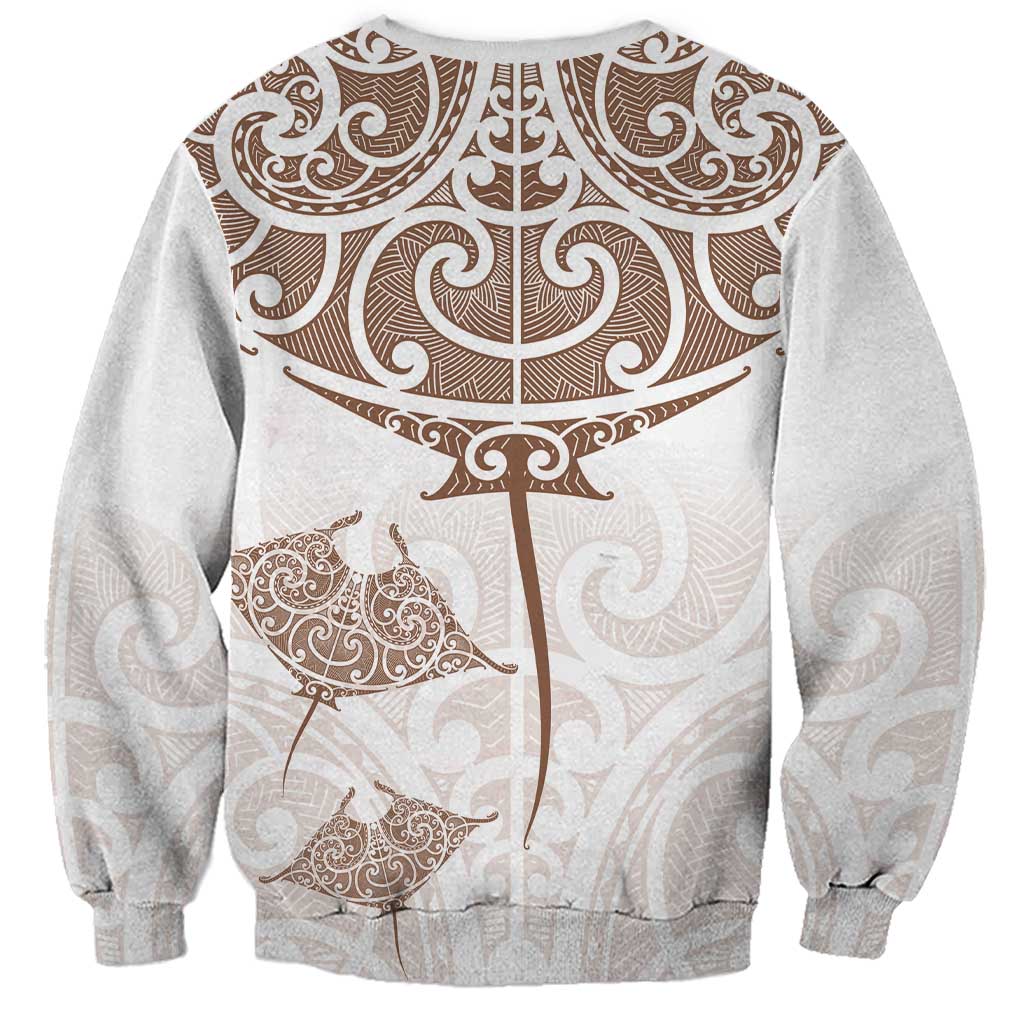 New Zealand Manta Ray Tattoo Sweatshirt Aotearoa Maori Haehae Beige - Vibe Hoodie