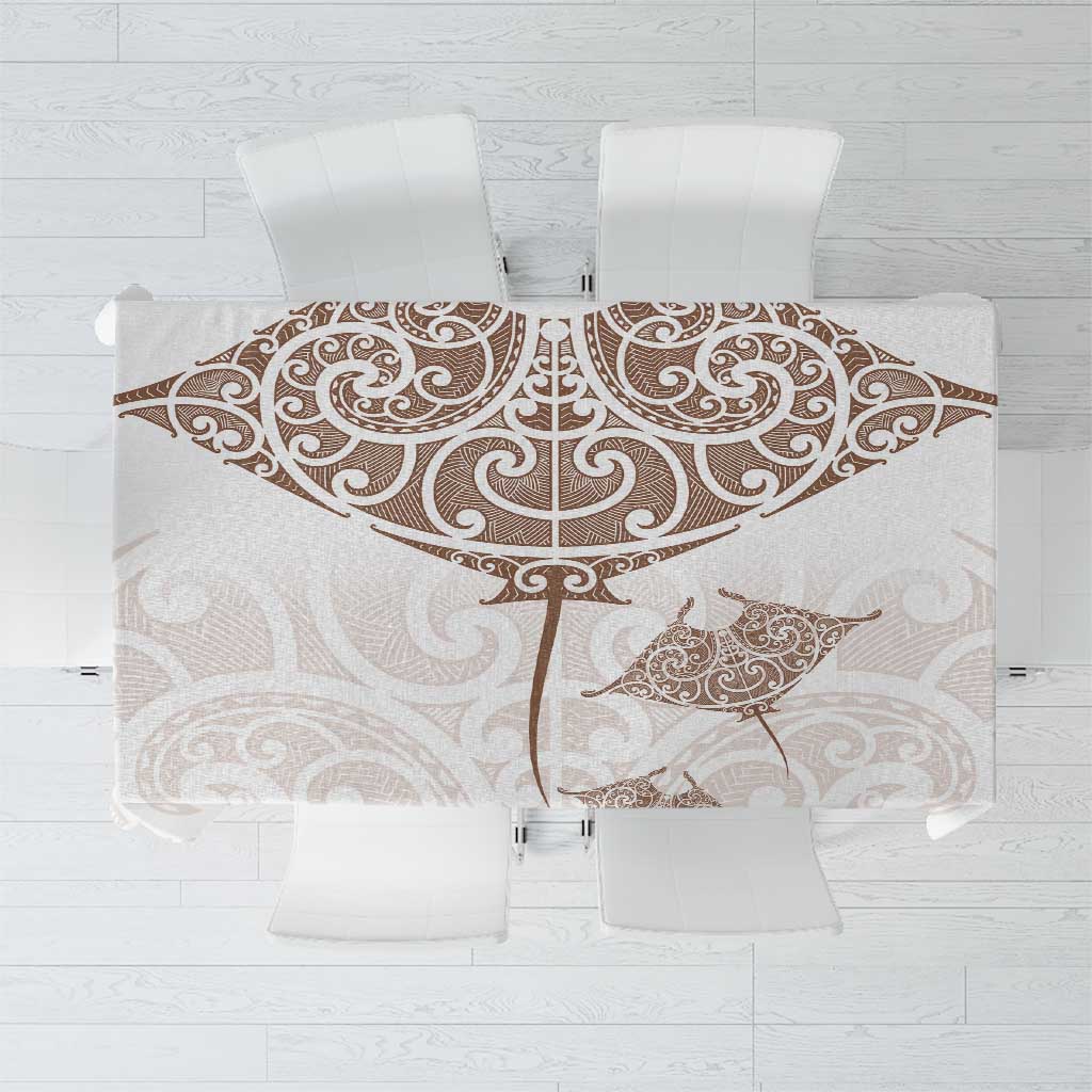 New Zealand Manta Ray Tattoo Tablecloth Aotearoa Maori Haehae Beige - Vibe Hoodie