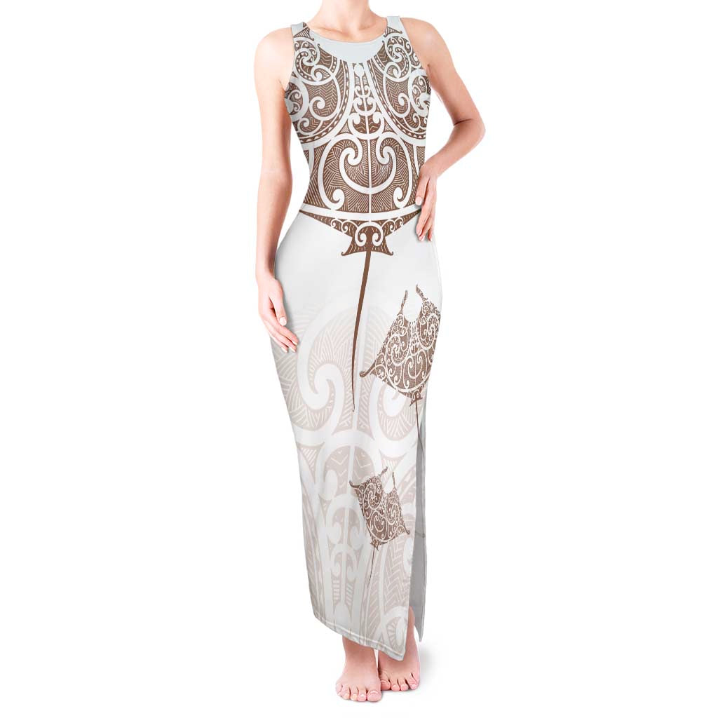 New Zealand Manta Ray Tattoo Tank Maxi Dress Aotearoa Maori Haehae Beige - Vibe Hoodie