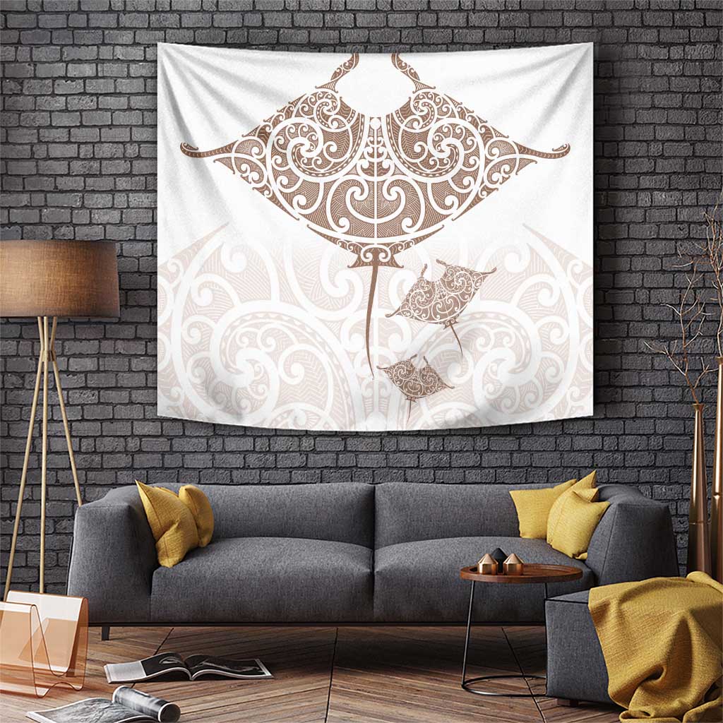 New Zealand Manta Ray Tattoo Tapestry Aotearoa Maori Haehae Beige - Vibe Hoodie