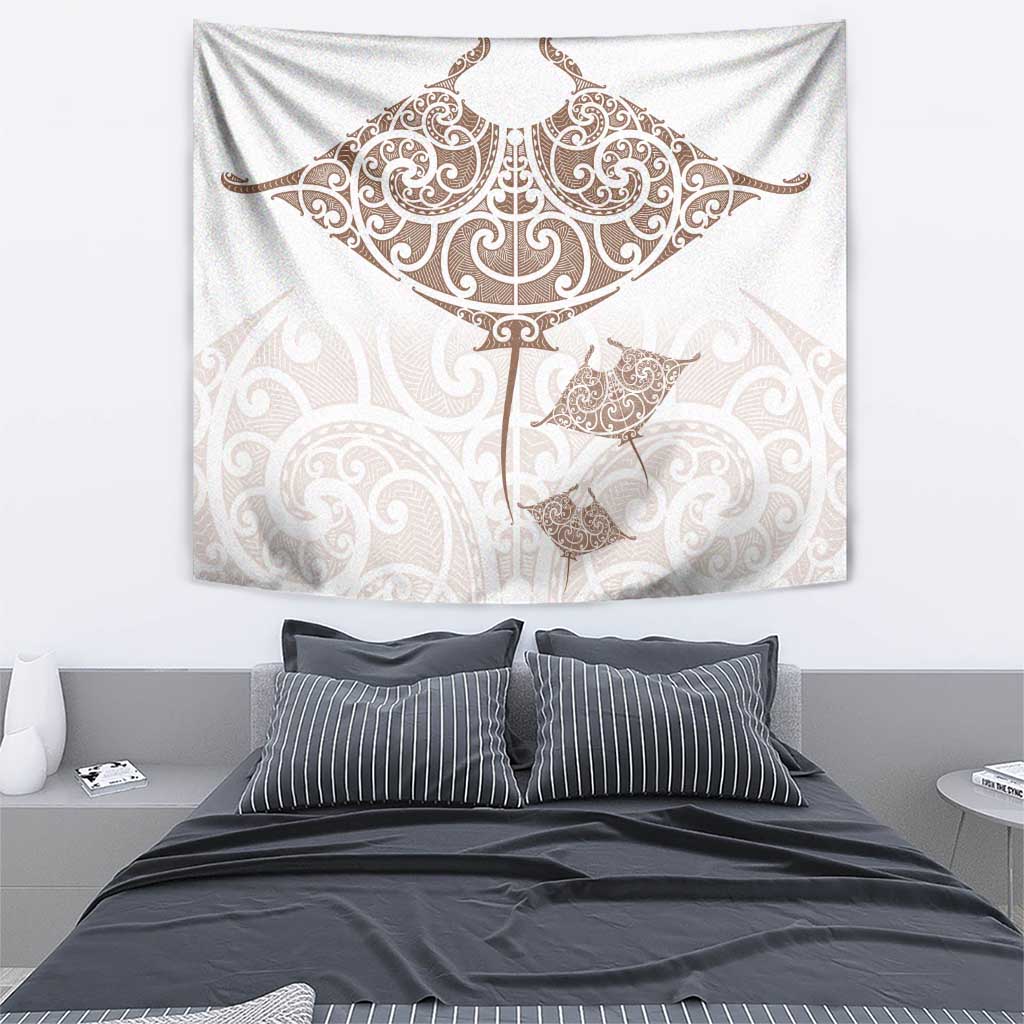 New Zealand Manta Ray Tattoo Tapestry Aotearoa Maori Haehae Beige - Vibe Hoodie