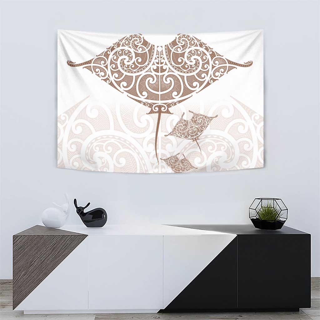 New Zealand Manta Ray Tattoo Tapestry Aotearoa Maori Haehae Beige - Vibe Hoodie