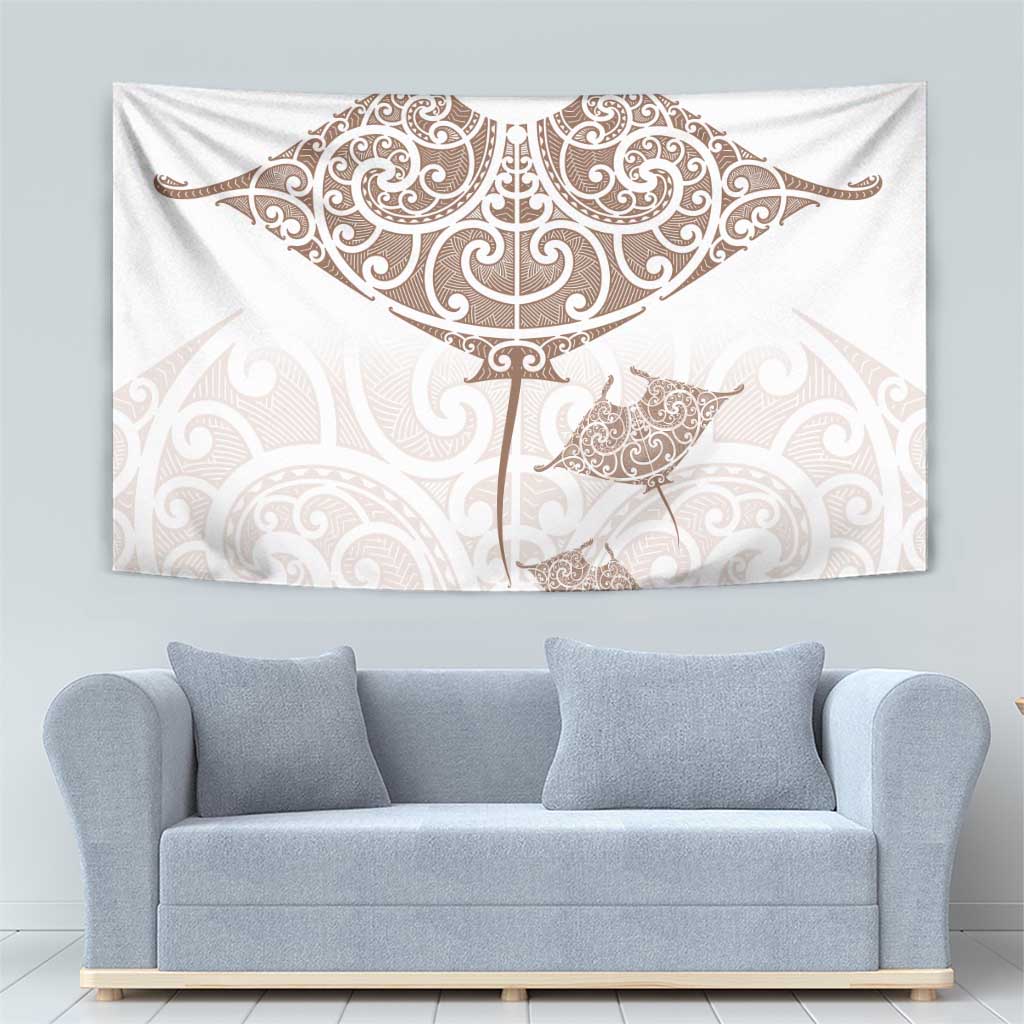 New Zealand Manta Ray Tattoo Tapestry Aotearoa Maori Haehae Beige - Vibe Hoodie