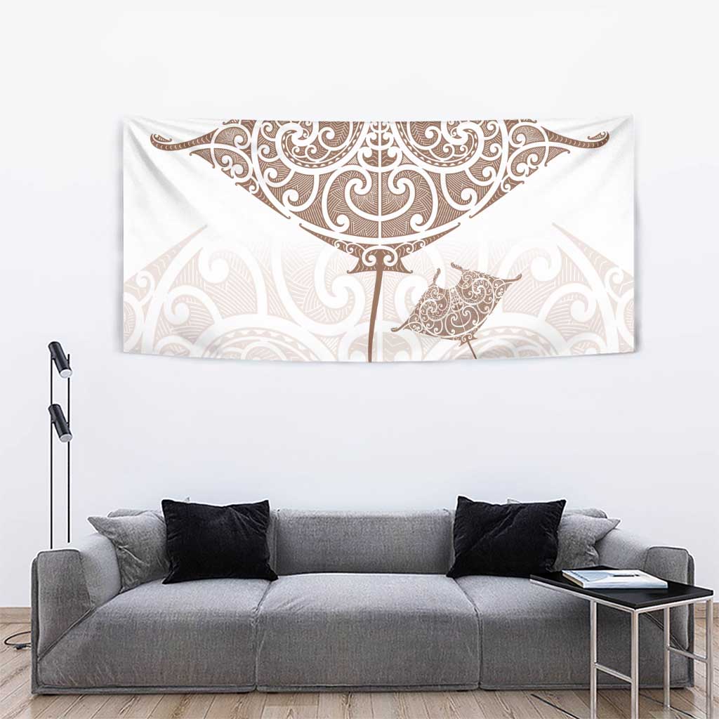 New Zealand Manta Ray Tattoo Tapestry Aotearoa Maori Haehae Beige - Vibe Hoodie