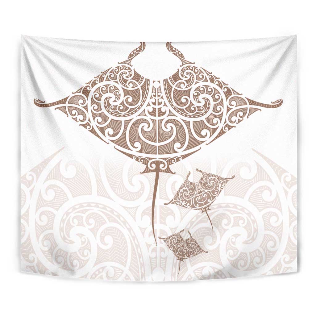 New Zealand Manta Ray Tattoo Tapestry Aotearoa Maori Haehae Beige - Vibe Hoodie