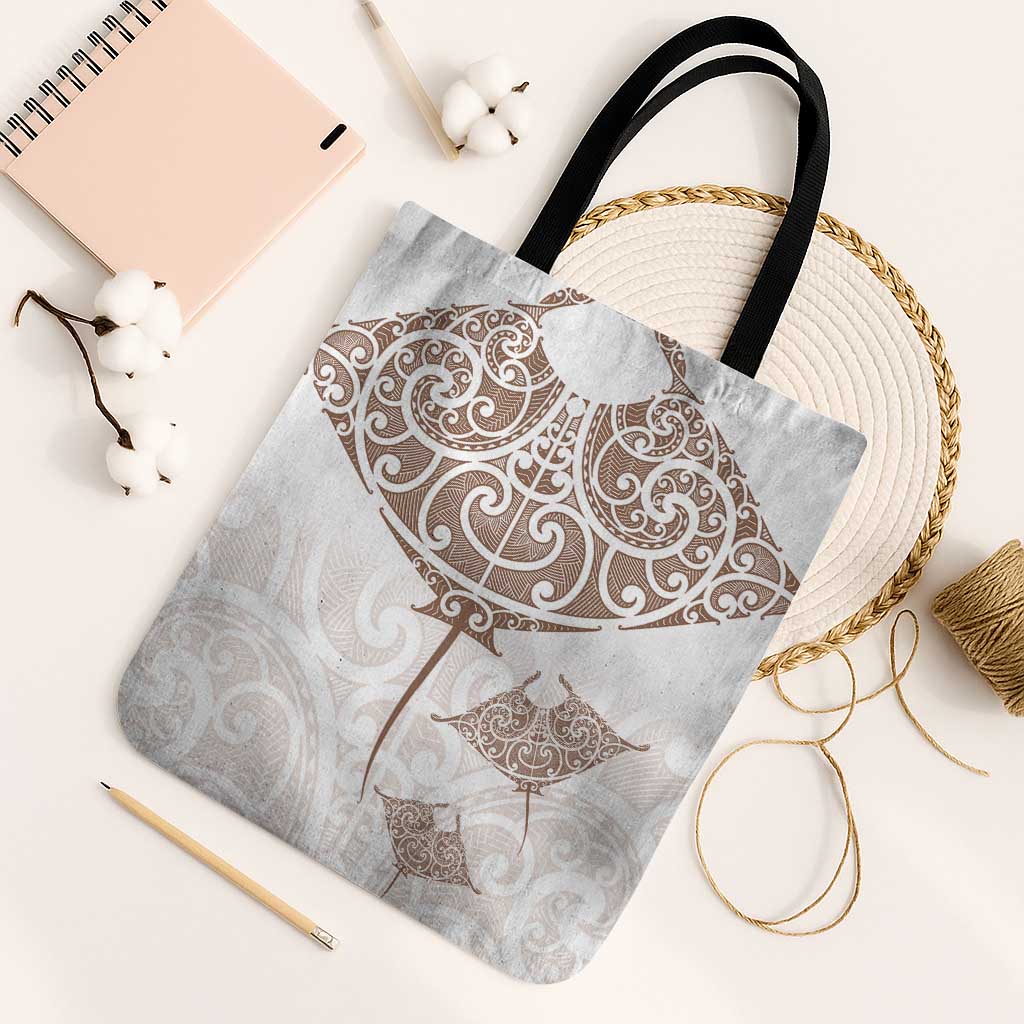 New Zealand Manta Ray Tattoo Tote Bag Aotearoa Maori Haehae Beige - Vibe Hoodie