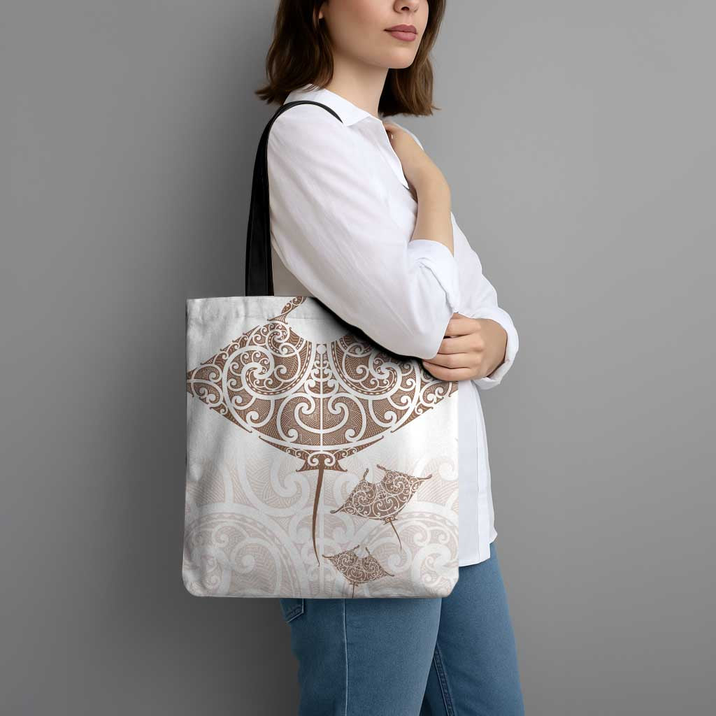 New Zealand Manta Ray Tattoo Tote Bag Aotearoa Maori Haehae Beige - Vibe Hoodie