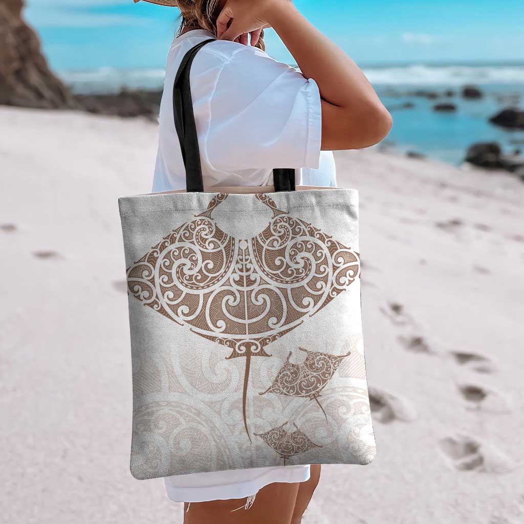 New Zealand Manta Ray Tattoo Tote Bag Aotearoa Maori Haehae Beige - Vibe Hoodie