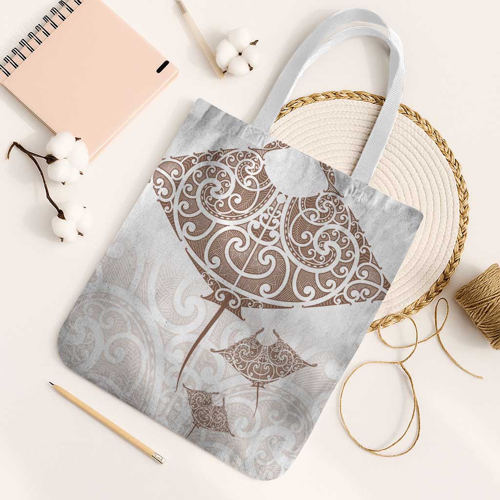 New Zealand Manta Ray Tattoo Tote Bag Aotearoa Maori Haehae Beige - Vibe Hoodie