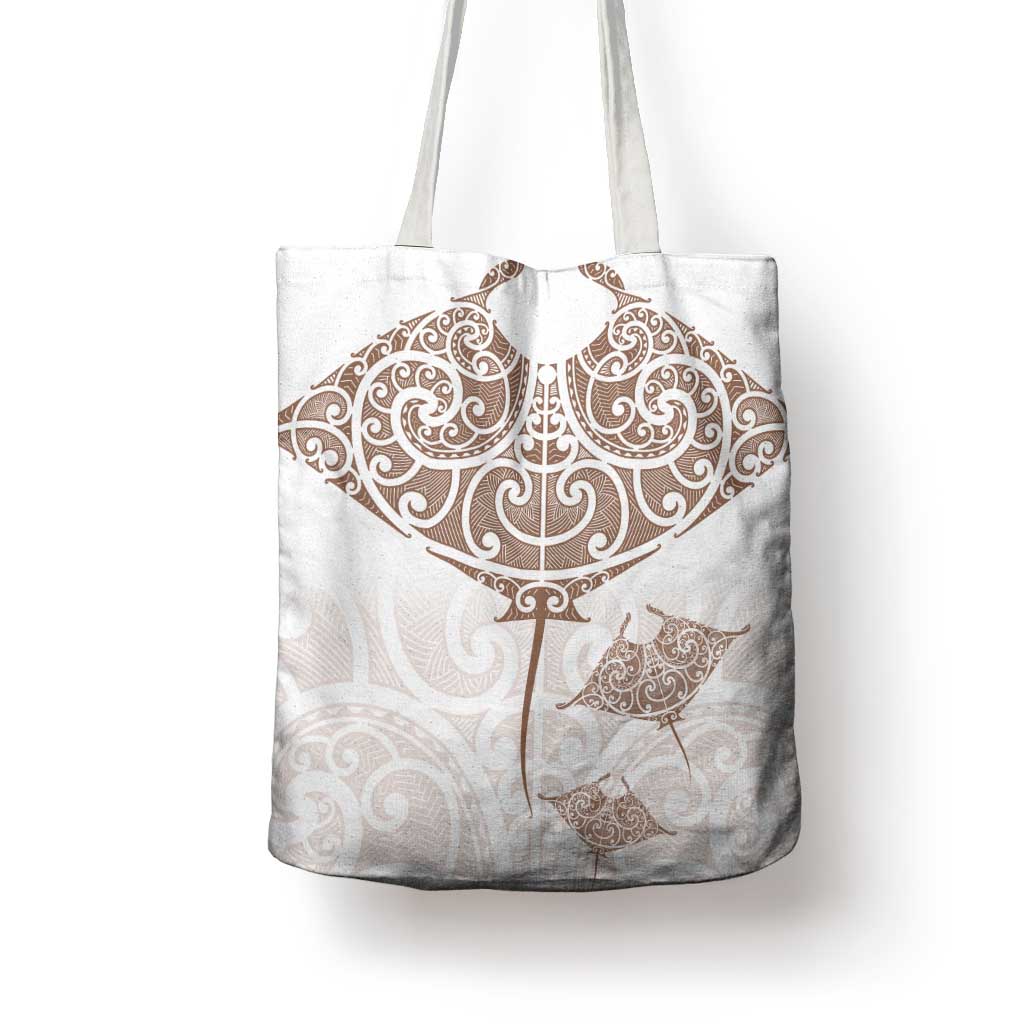 New Zealand Manta Ray Tattoo Tote Bag Aotearoa Maori Haehae Beige - Vibe Hoodie