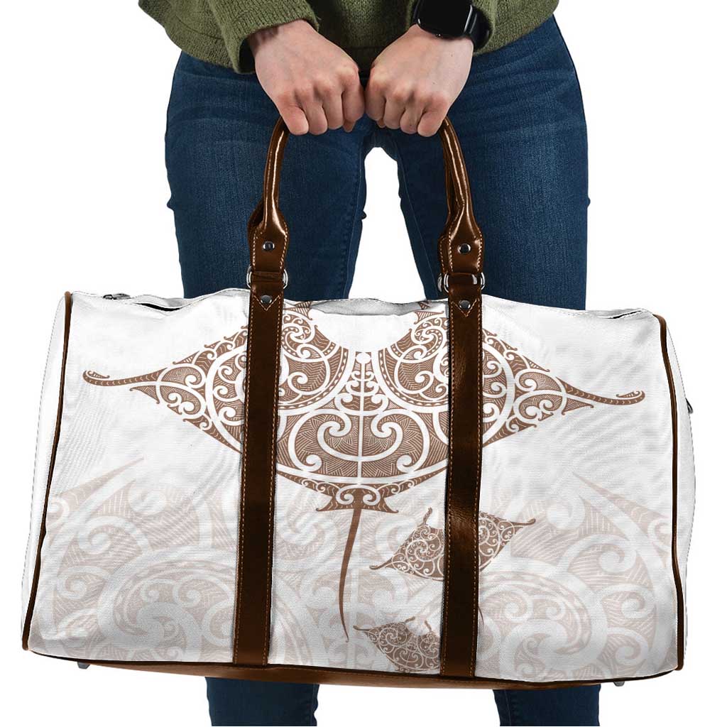 New Zealand Manta Ray Tattoo Travel Bag Aotearoa Maori Haehae Beige - Vibe Hoodie