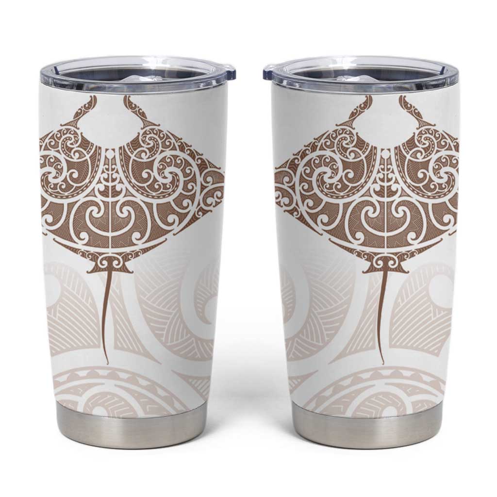New Zealand Manta Ray Tattoo Tumbler Cup Aotearoa Maori Haehae Beige - Vibe Hoodie