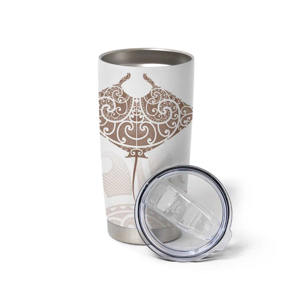 New Zealand Manta Ray Tattoo Tumbler Cup Aotearoa Maori Haehae Beige - Vibe Hoodie