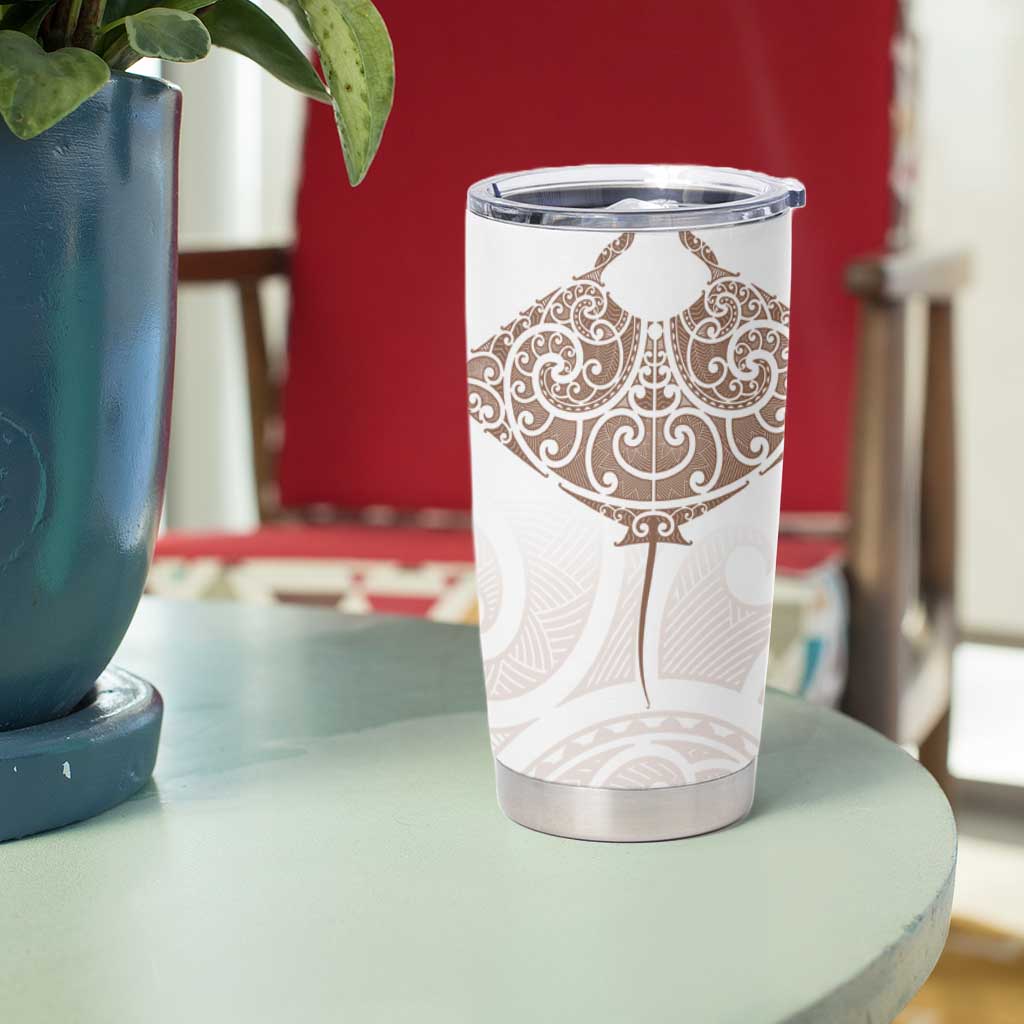 New Zealand Manta Ray Tattoo Tumbler Cup Aotearoa Maori Haehae Beige - Vibe Hoodie