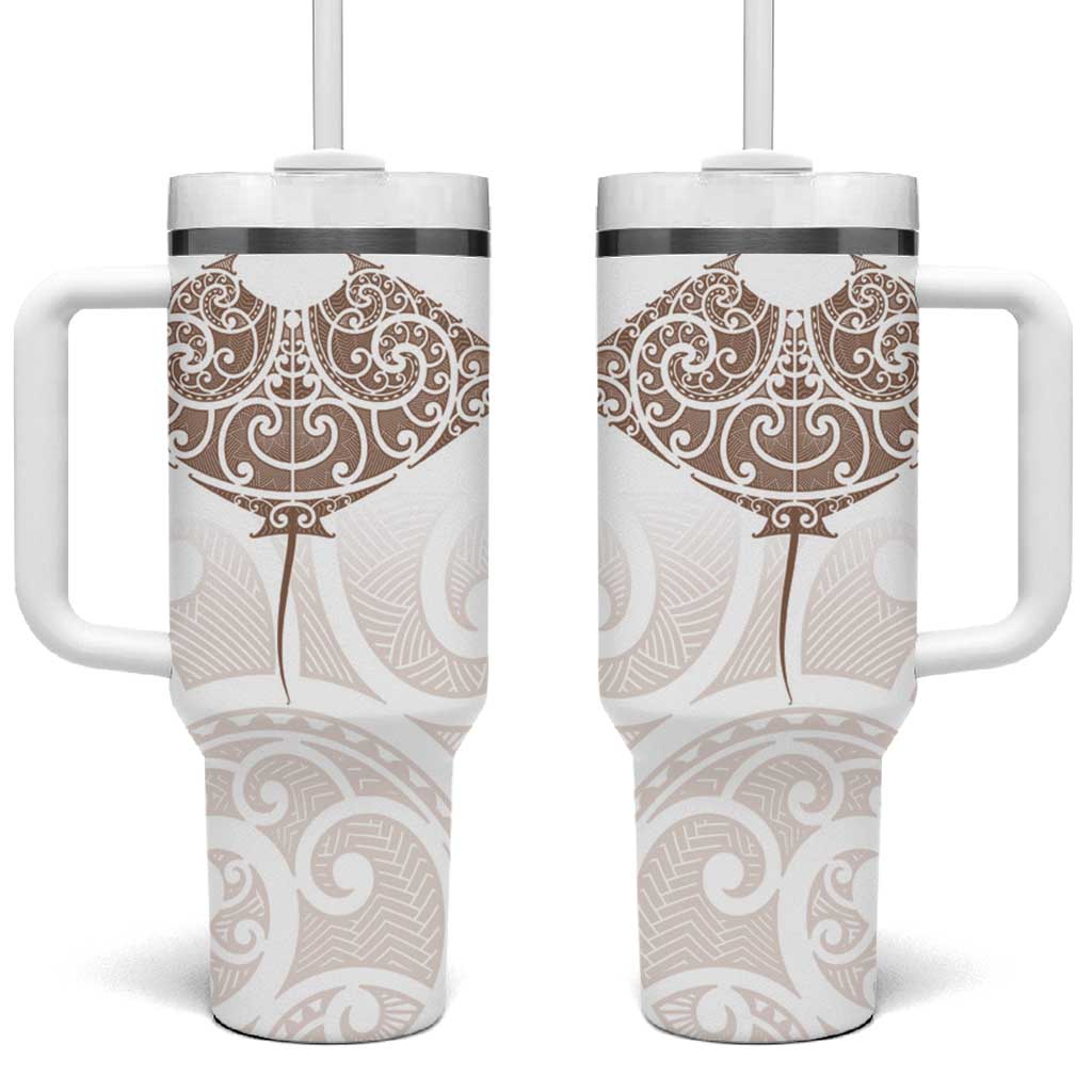 New Zealand Manta Ray Tattoo Tumbler With Handle Aotearoa Maori Haehae Beige - Vibe Hoodie