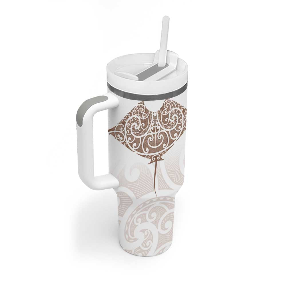 New Zealand Manta Ray Tattoo Tumbler With Handle Aotearoa Maori Haehae Beige - Vibe Hoodie