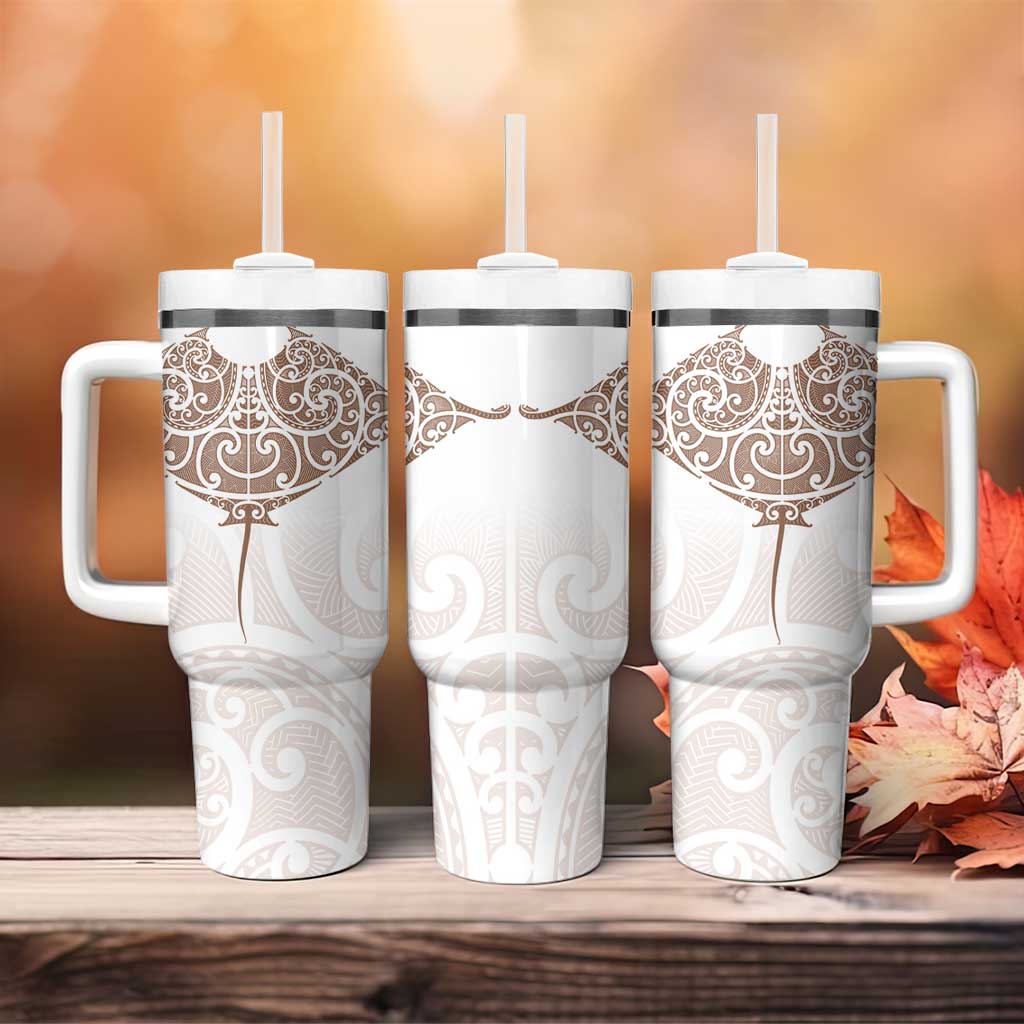 New Zealand Manta Ray Tattoo Tumbler With Handle Aotearoa Maori Haehae Beige - Vibe Hoodie