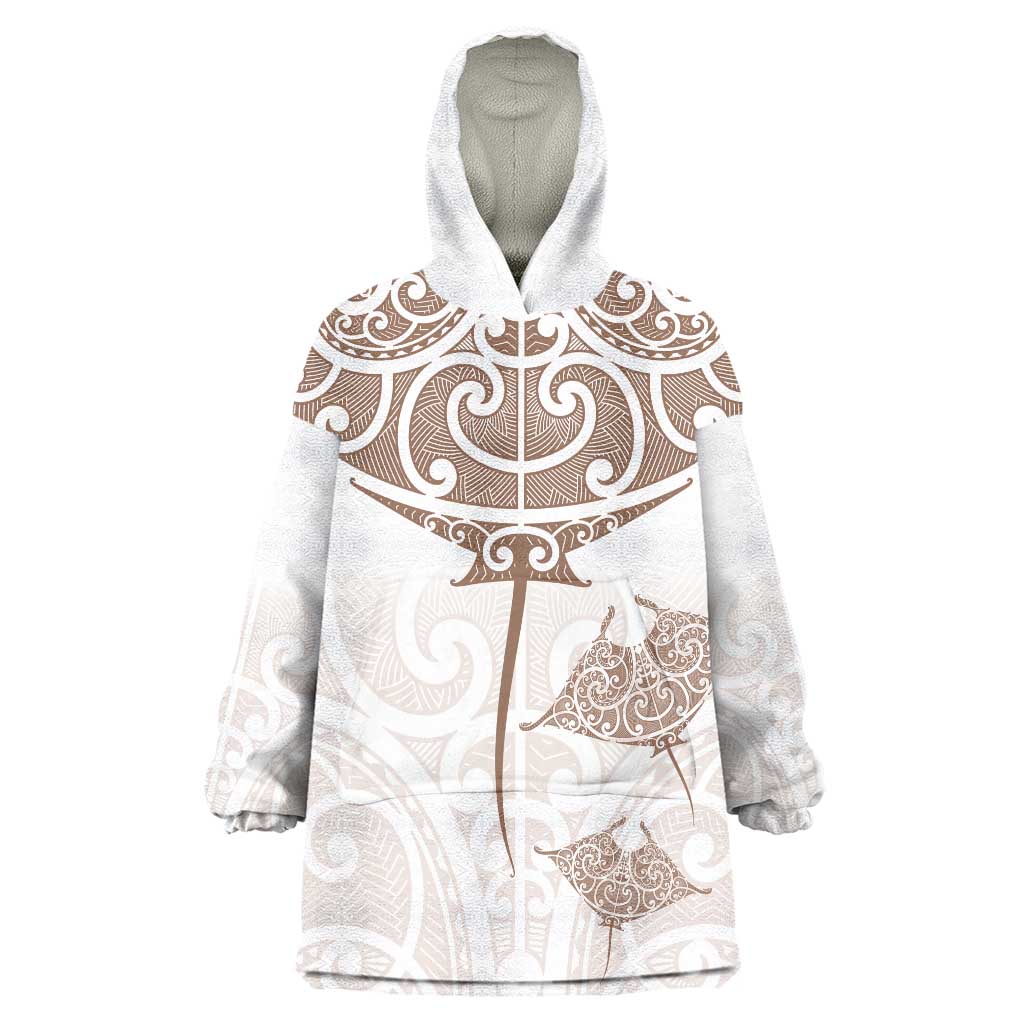 New Zealand Manta Ray Tattoo Wearable Blanket Hoodie Aotearoa Maori Haehae Beige - Vibe Hoodie