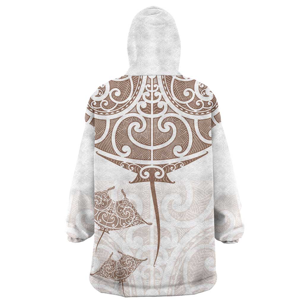 New Zealand Manta Ray Tattoo Wearable Blanket Hoodie Aotearoa Maori Haehae Beige - Vibe Hoodie