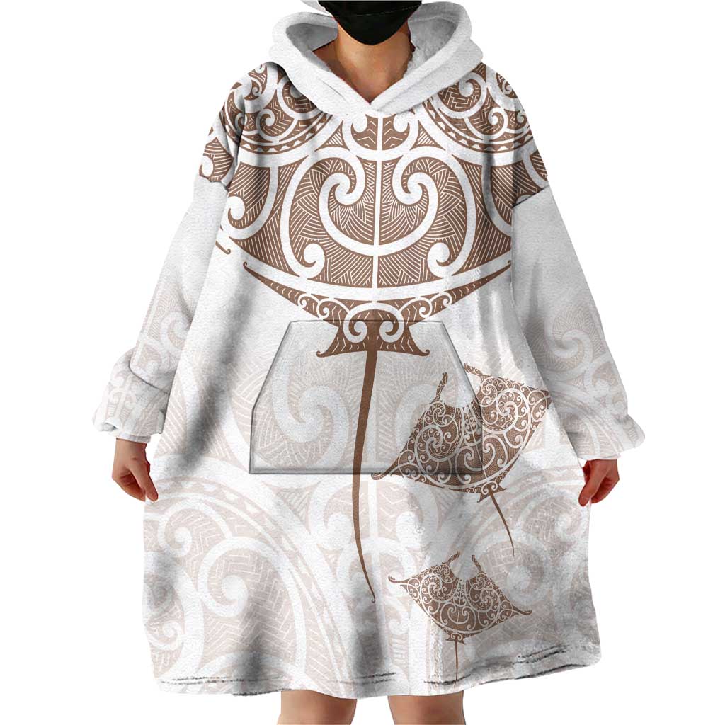 New Zealand Manta Ray Tattoo Wearable Blanket Hoodie Aotearoa Maori Haehae Beige - Vibe Hoodie