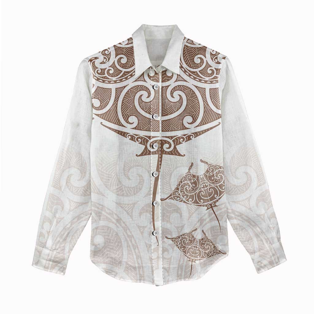 New Zealand Manta Ray Tattoo Women Casual Shirt Aotearoa Maori Haehae Beige - Vibe Hoodie