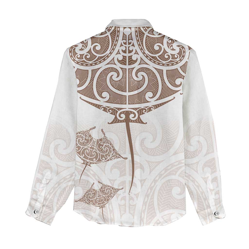 New Zealand Manta Ray Tattoo Women Casual Shirt Aotearoa Maori Haehae Beige - Vibe Hoodie
