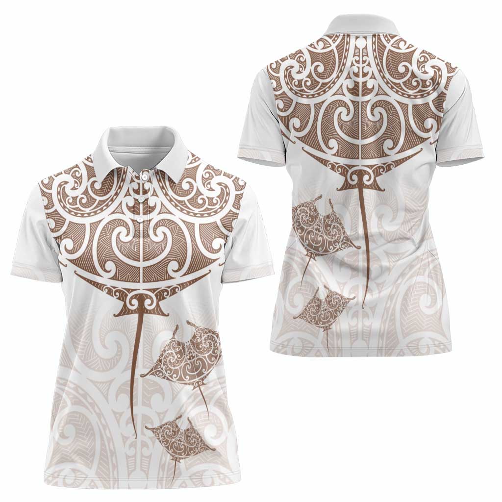 New Zealand Manta Ray Tattoo Women Polo Shirt Aotearoa Maori Haehae Beige - Vibe Hoodie