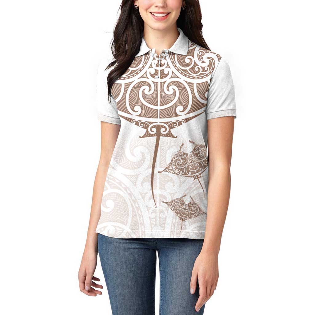 New Zealand Manta Ray Tattoo Women Polo Shirt Aotearoa Maori Haehae Beige - Vibe Hoodie