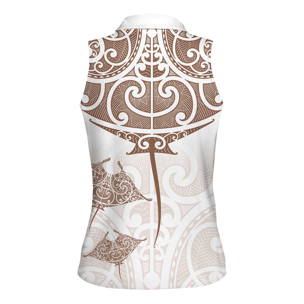 New Zealand Manta Ray Tattoo Women Sleeveless Polo Shirt Aotearoa Maori Haehae Beige - Vibe Hoodie