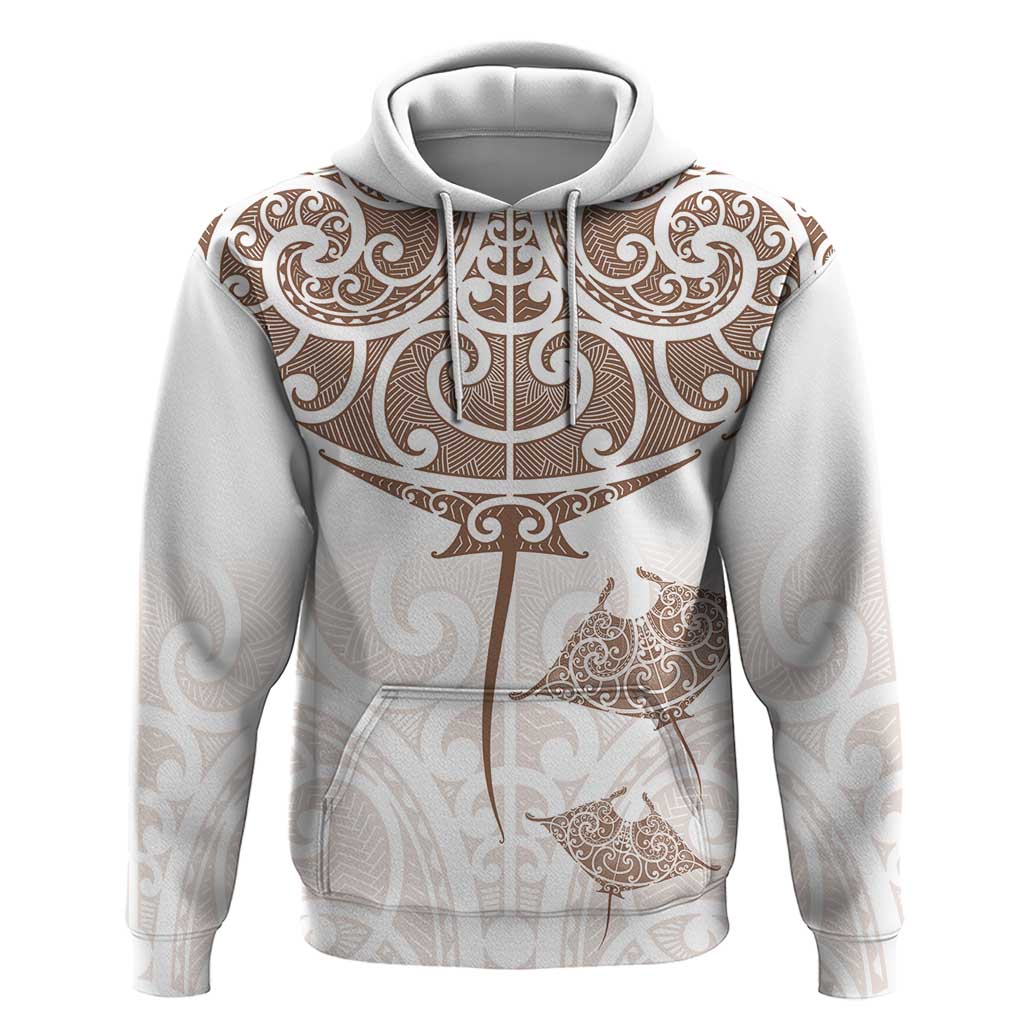 New Zealand Manta Ray Tattoo Zip Hoodie Aotearoa Maori Haehae Beige - Vibe Hoodie
