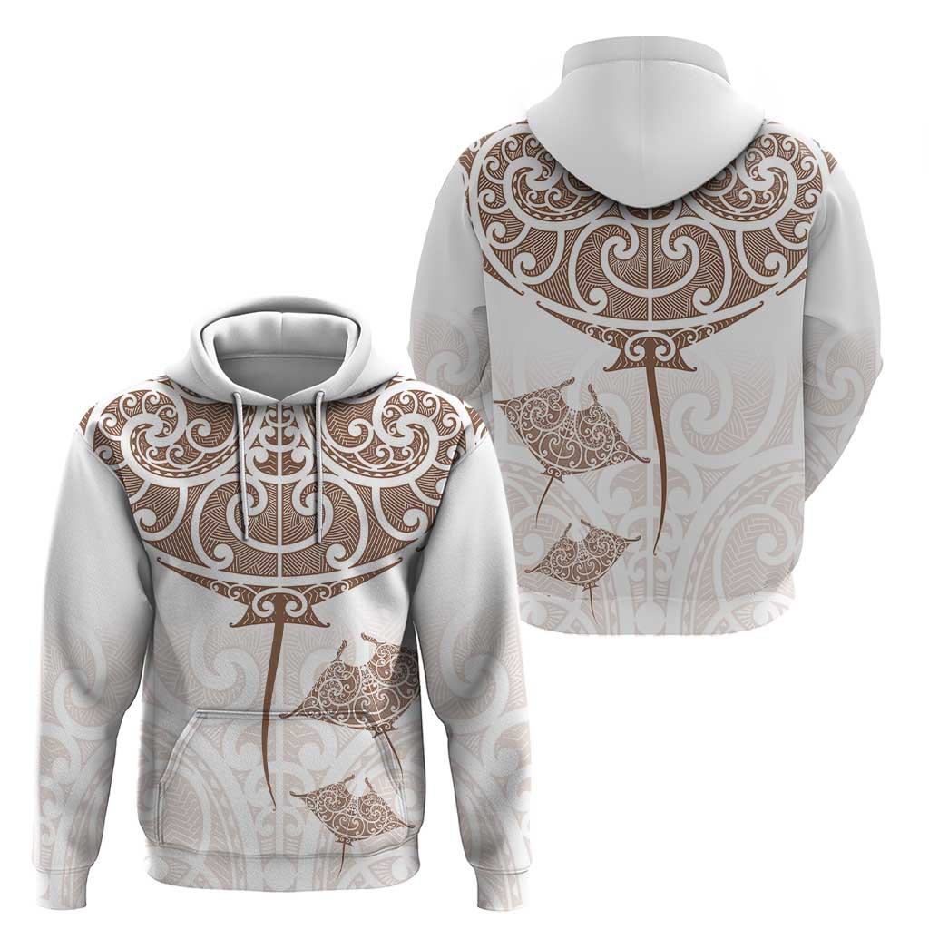 New Zealand Manta Ray Tattoo Zip Hoodie Aotearoa Maori Haehae Beige - Vibe Hoodie