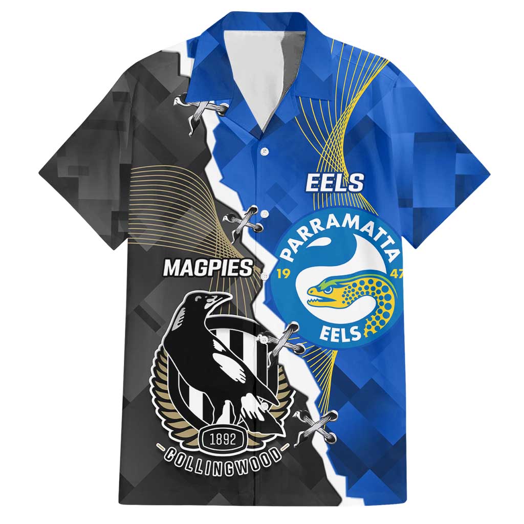 Custom Magpies Football And Eels Rugby Hawaiian Shirt Dynamic Style - Vibe Hoodie Shop