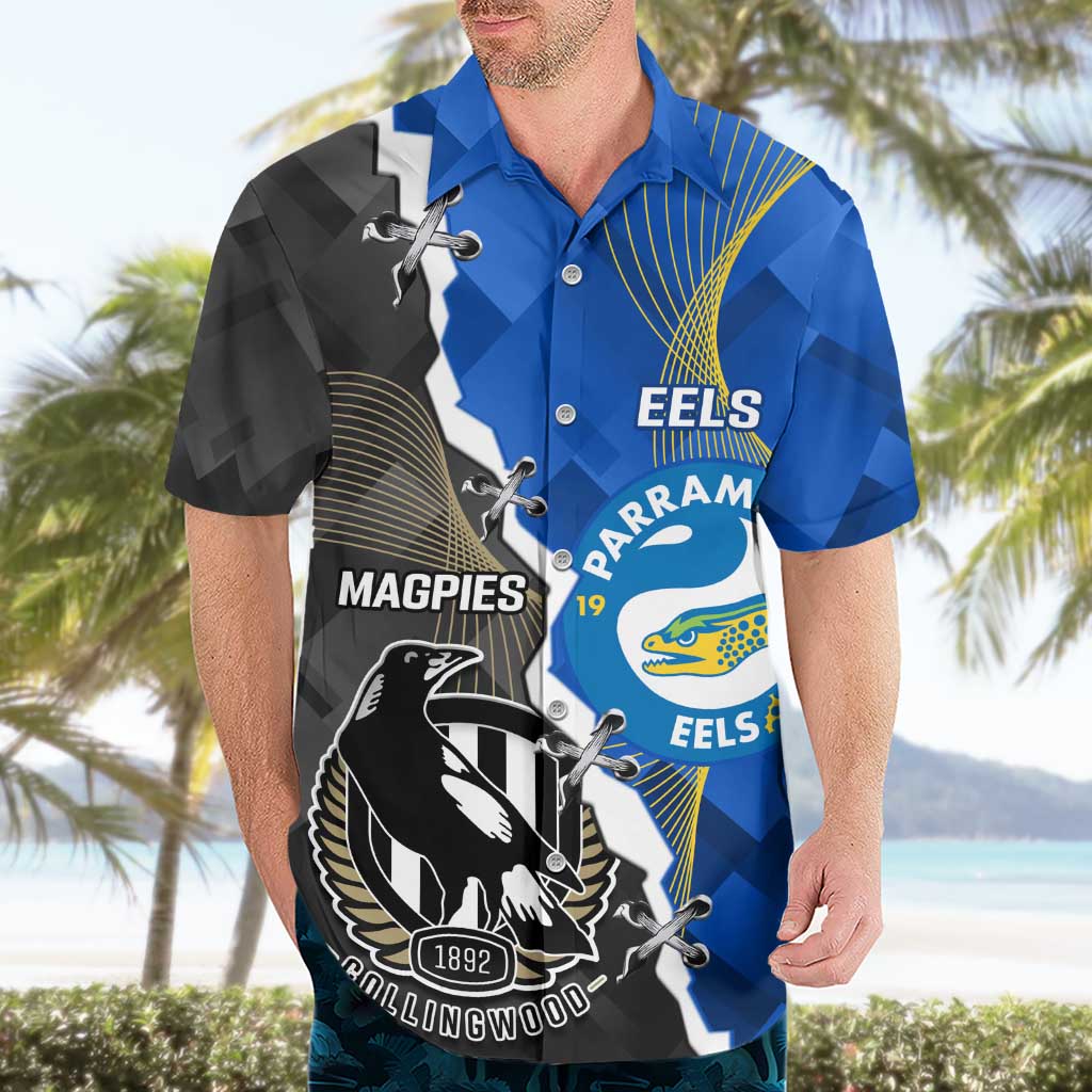 Custom Magpies Football And Eels Rugby Hawaiian Shirt Dynamic Style - Vibe Hoodie Shop