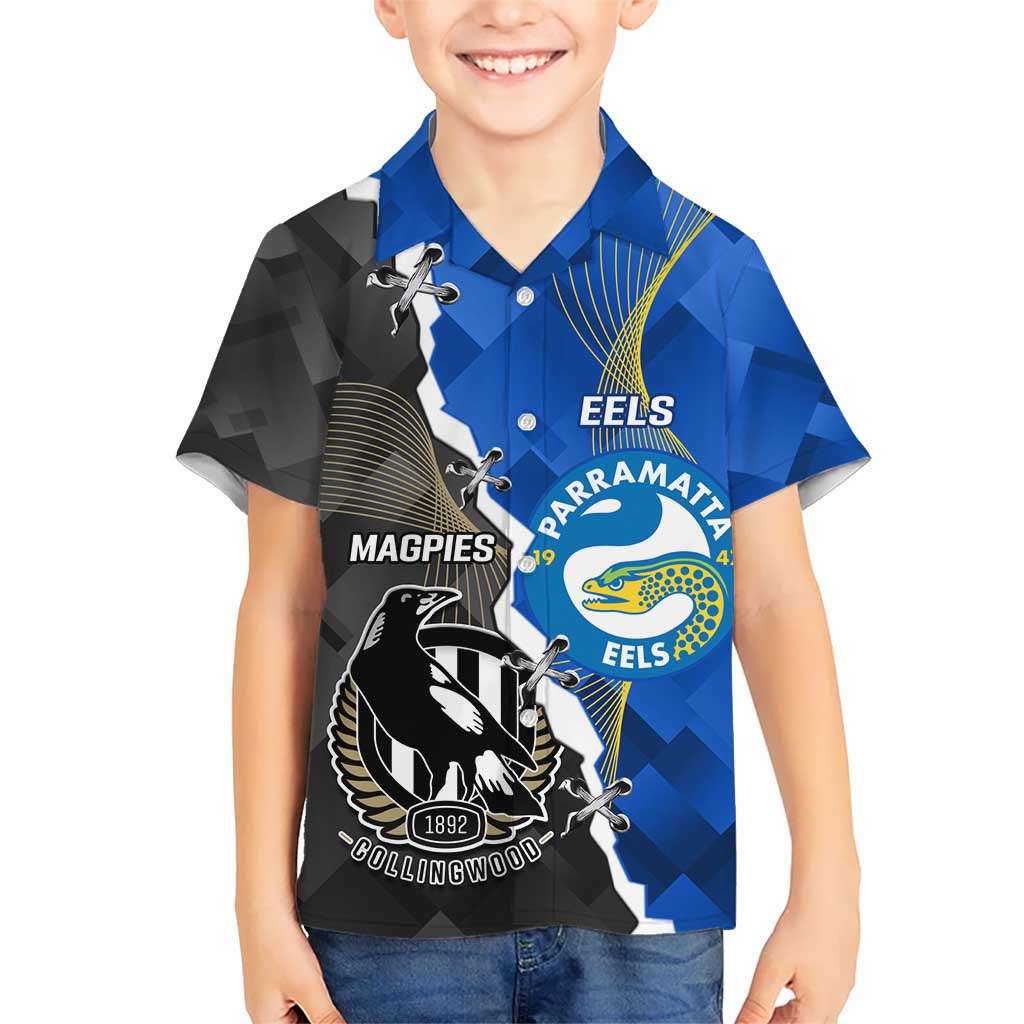 Custom Magpies Football And Eels Rugby Hawaiian Shirt Dynamic Style - Vibe Hoodie Shop