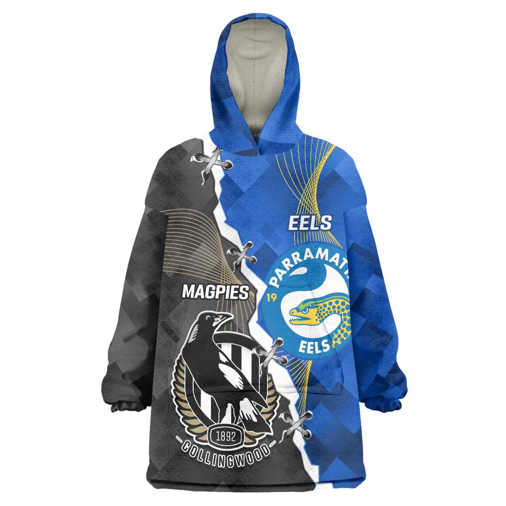 Custom Magpies Football And Eels Rugby Wearable Blanket Hoodie Dynamic Style - Vibe Hoodie Shop