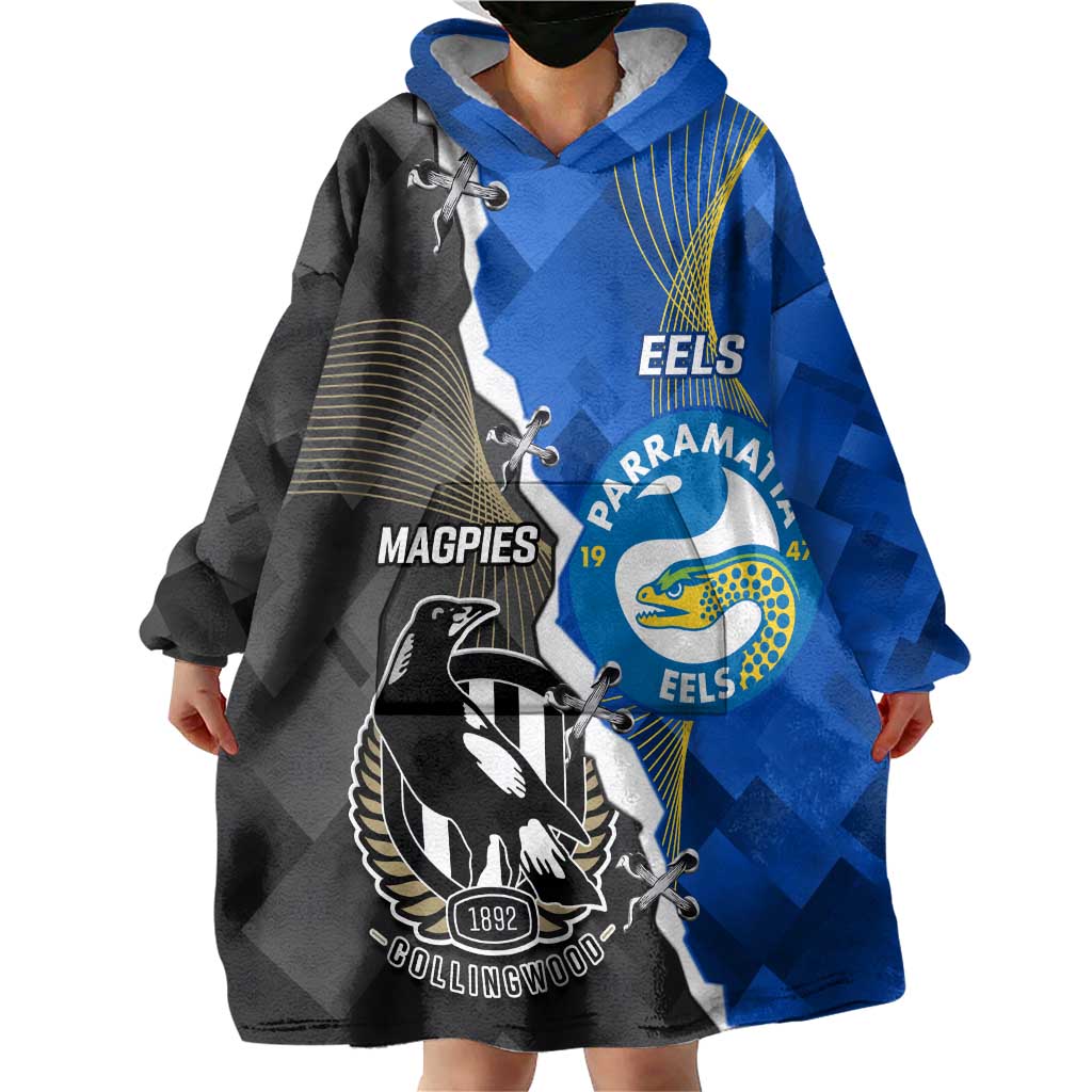 Custom Magpies Football And Eels Rugby Wearable Blanket Hoodie Dynamic Style - Vibe Hoodie Shop