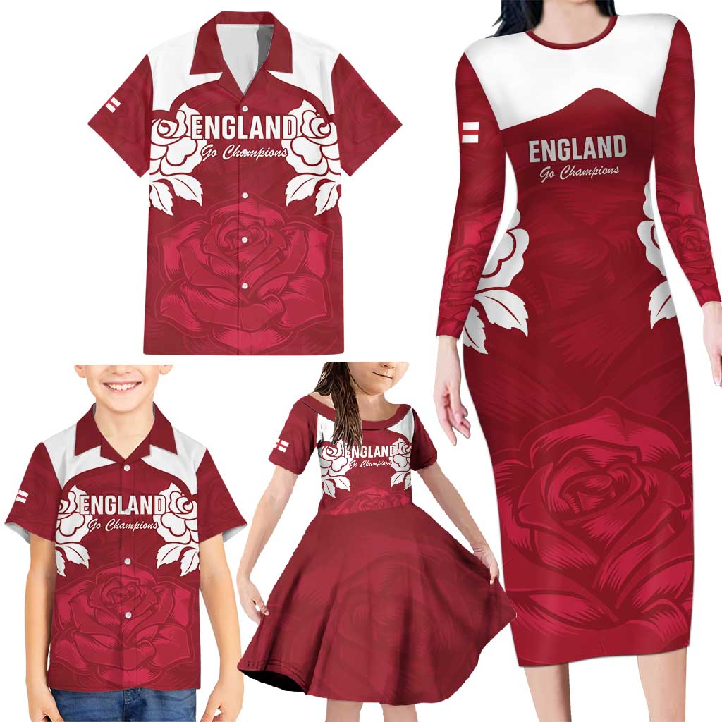 Custom England Rugby 2025 Family Matching Long Sleeve Bodycon Dress and Hawaiian Shirt Go Champions Red Rose