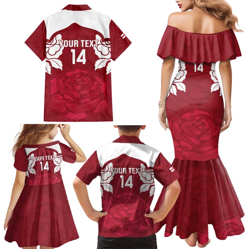 Custom England Rugby 2025 Family Matching Mermaid Dress and Hawaiian Shirt Go Champions Red Rose