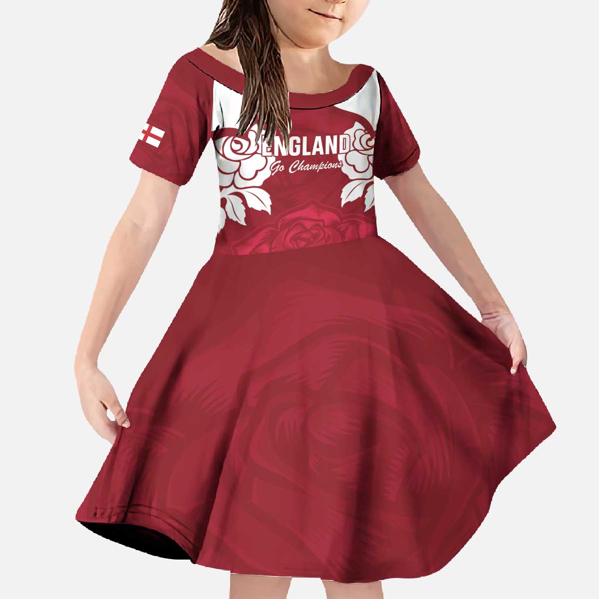 Custom England Rugby 2025 Family Matching Off The Shoulder Long Sleeve Dress and Hawaiian Shirt Go Champions Red Rose