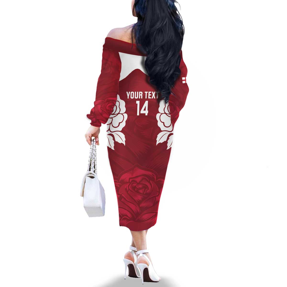 Custom England Rugby 2025 Family Matching Off The Shoulder Long Sleeve Dress and Hawaiian Shirt Go Champions Red Rose